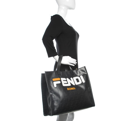 Fendi X FILA Glazed Fabric FF 1974 Mania Shopping Tote Bag Black White 2 of 13