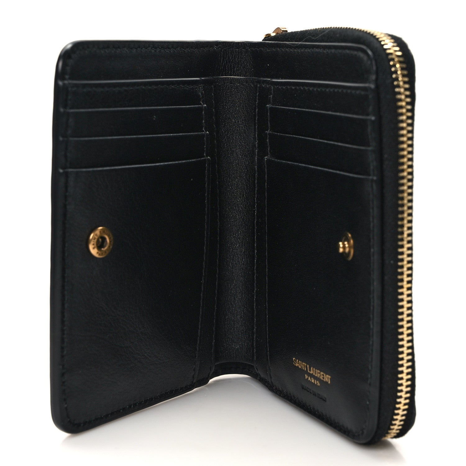 Saint Laurent Calfskin Crocodile Embossed Monogram Compact Wallet Blue Black 5 of 10