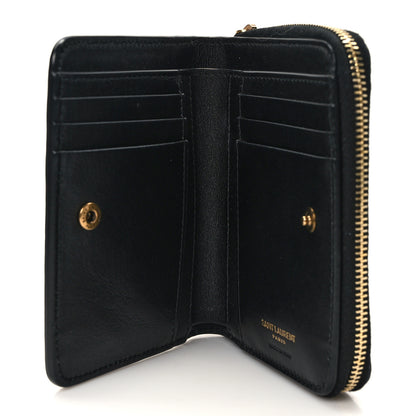 Saint Laurent Calfskin Crocodile Embossed Monogram Compact Wallet Blue Black 5 of 10