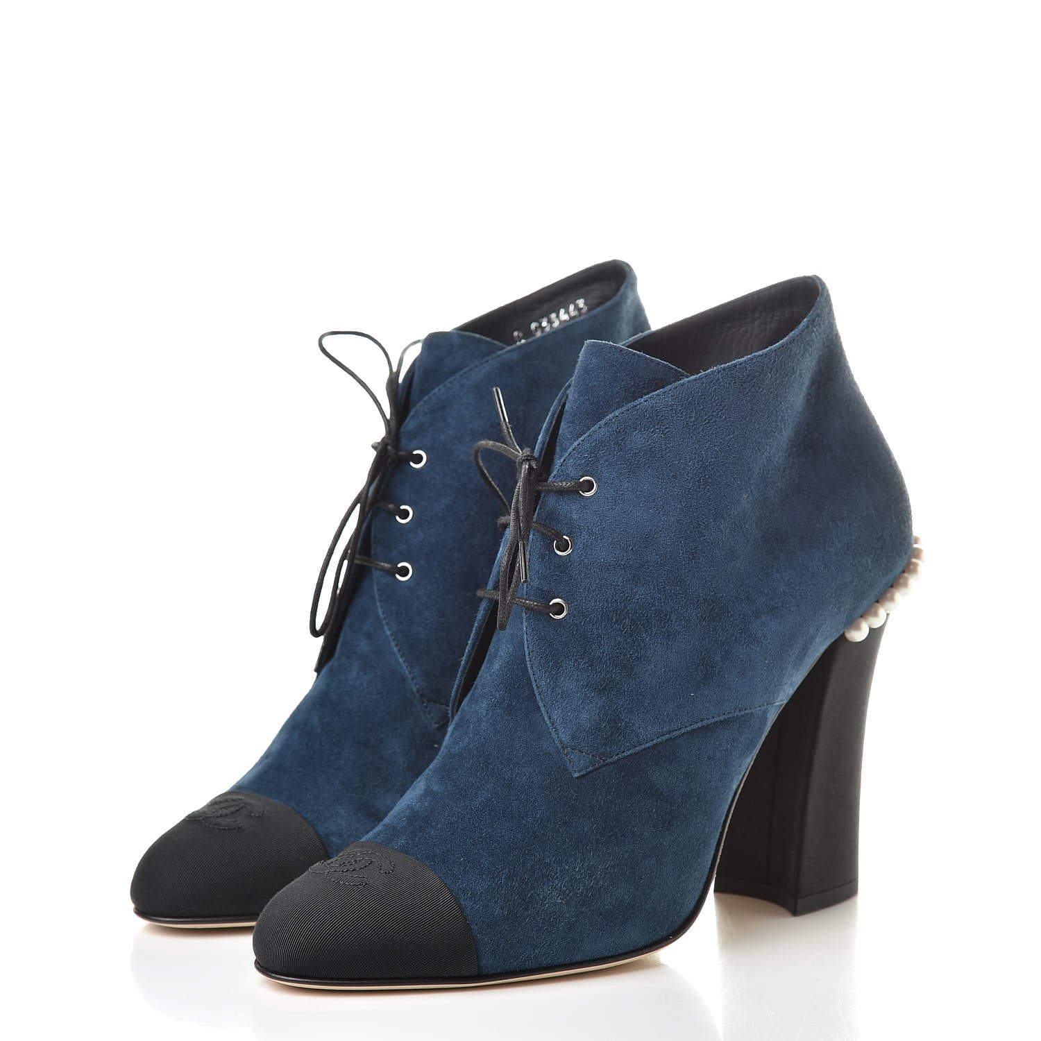 Chanel Suede Grosgrain Pearl Lace Up Booties 41 Dark Blue Black 3 of 10