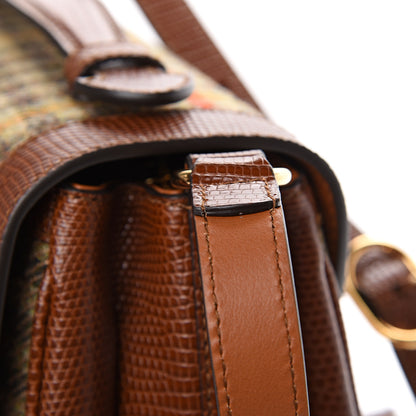 Gucci Tweed Calfskin Lizard Embossed Side Messenger Bag Brown 10 of 11