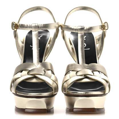 Saint Laurent Veau Laminato Tribute 105 Platform Sandals 40.5 Platino 3 of 13