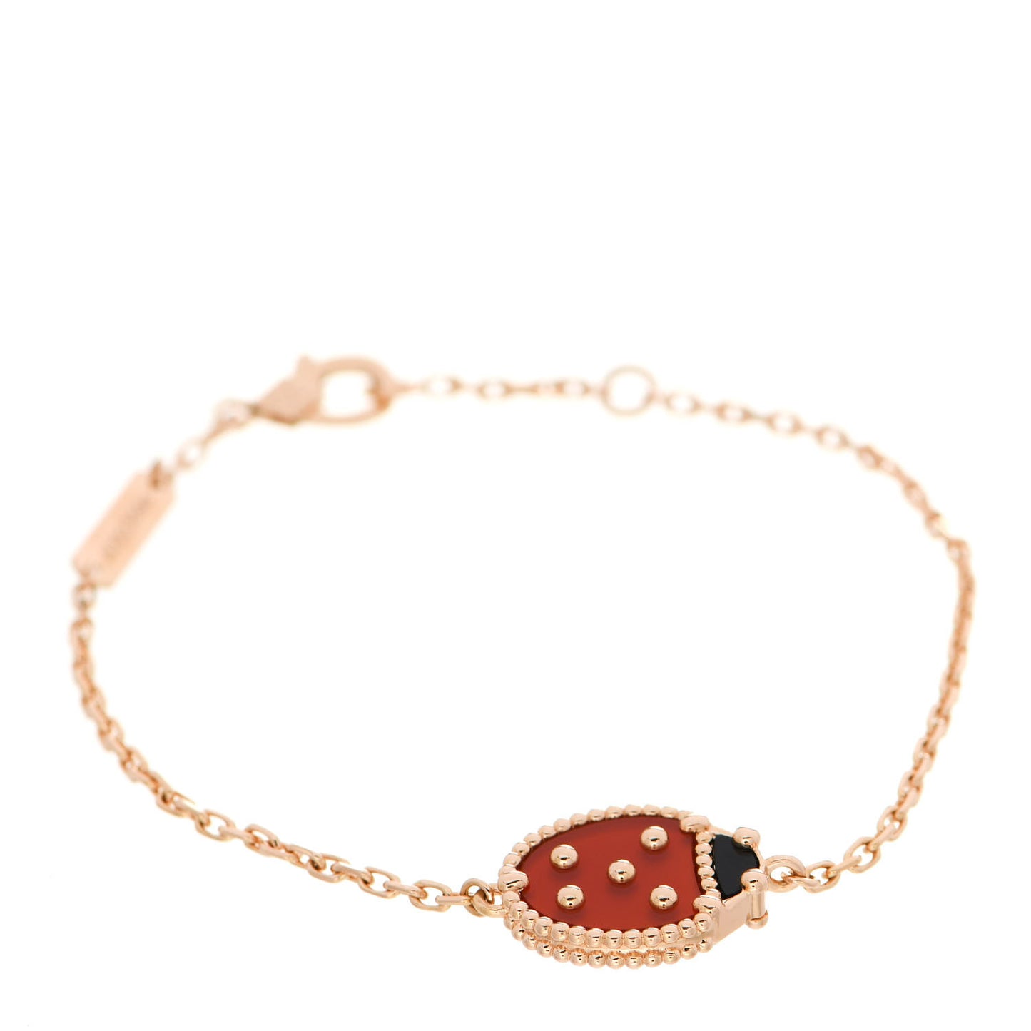 18K Rose Gold Carnelian Onyx Lucky Spring Closed Wing Ladybug Bracelet