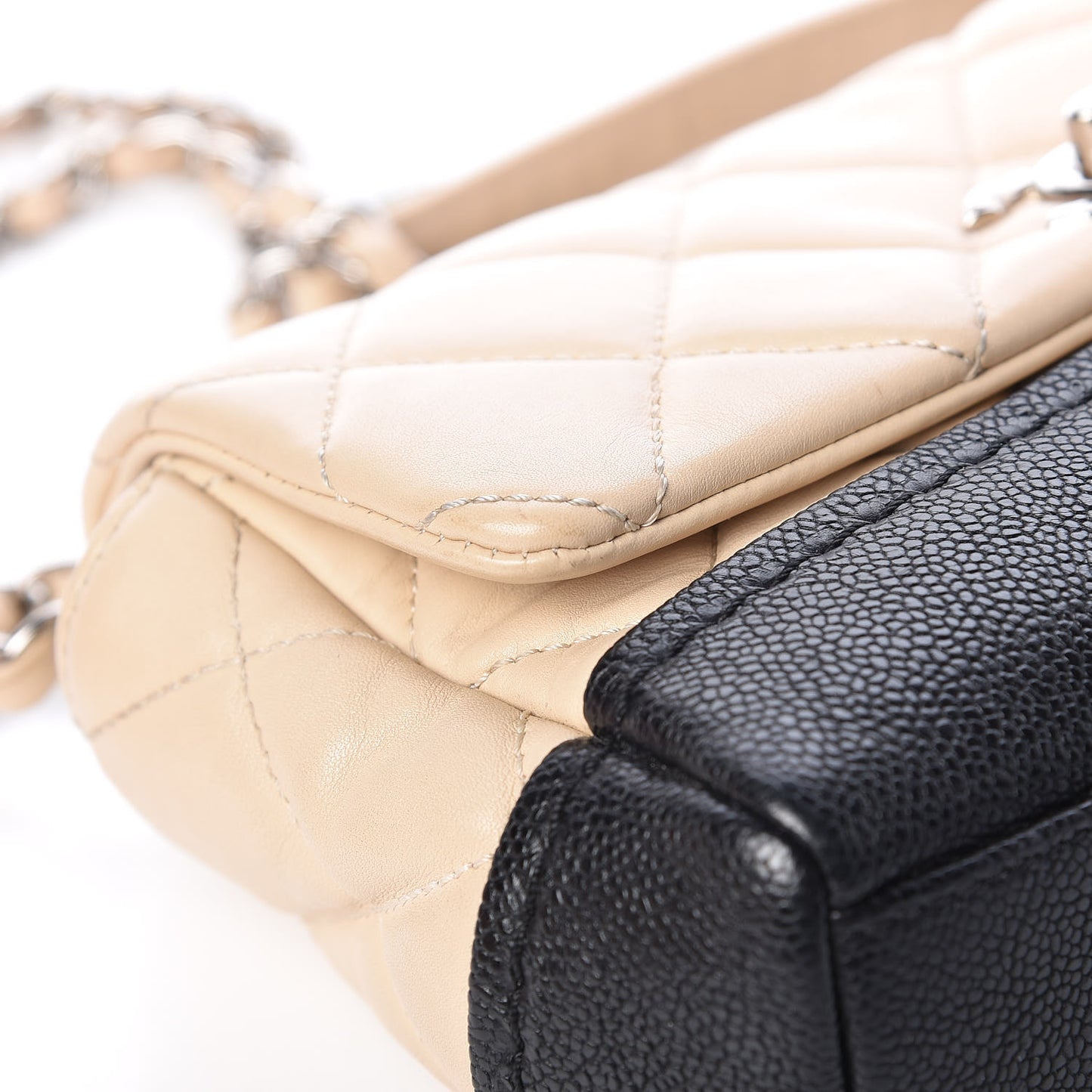 Calfskin Quilted Flap Beige Black