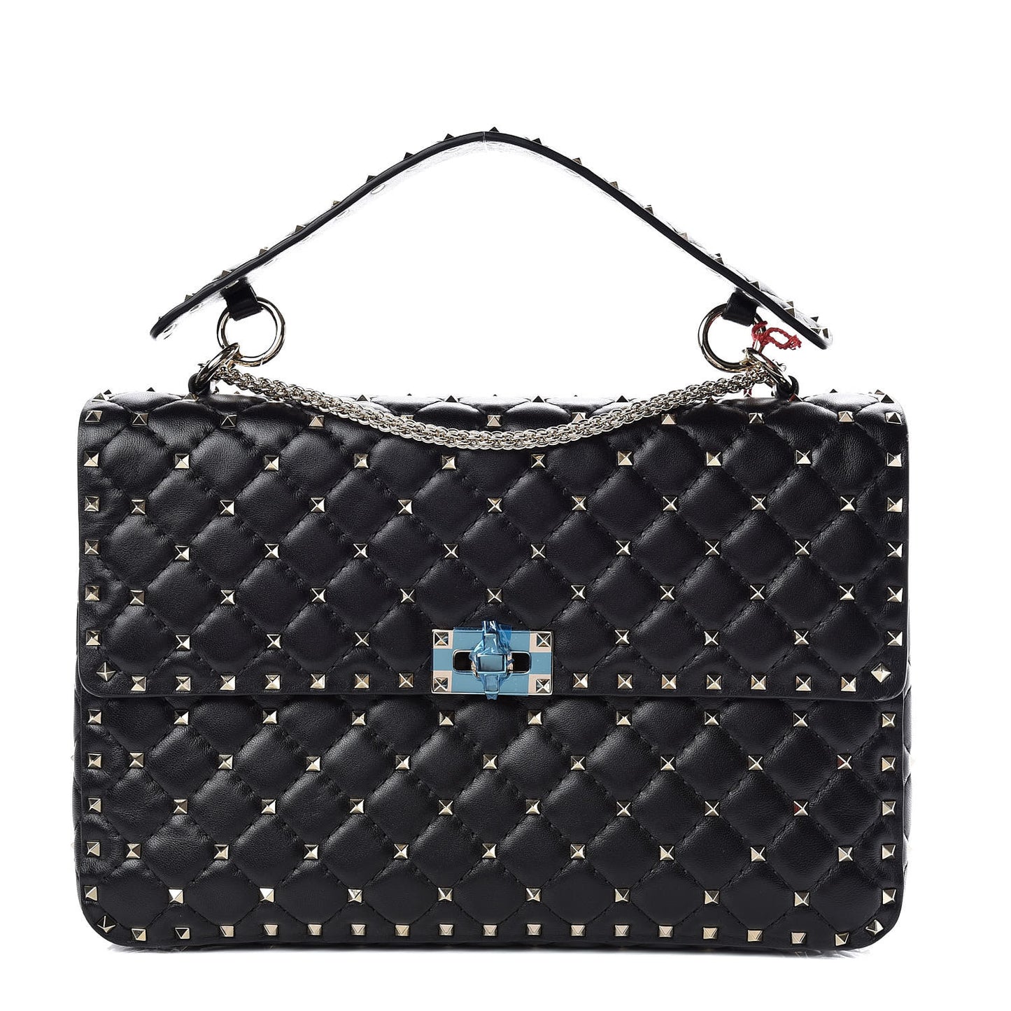 Lambskin Large Rockstud Spike Shoulder Bag Black