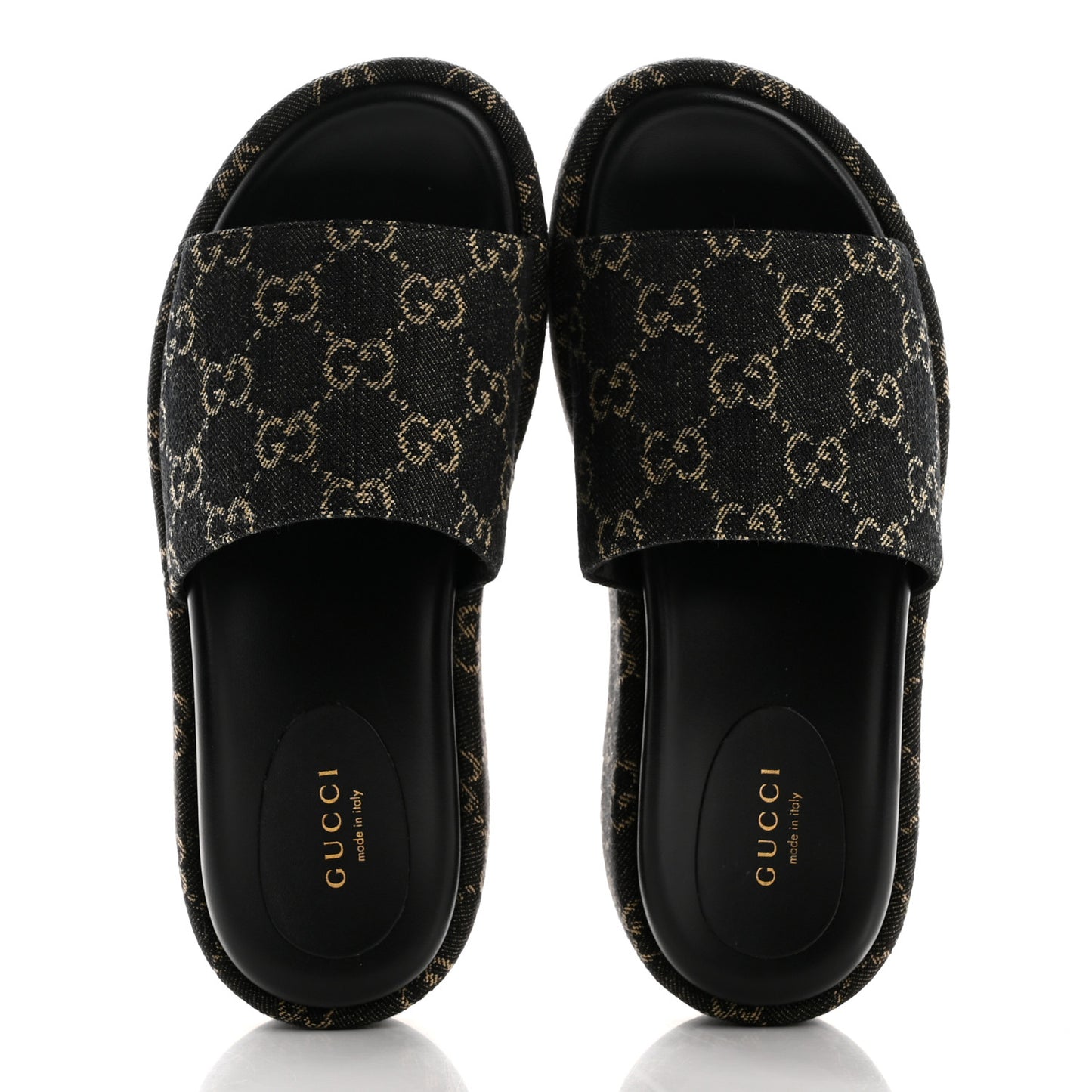Jacquard Black Denim GG Monogram Angelina Platform 55mm Slide Sandals 36 Black Ivory
