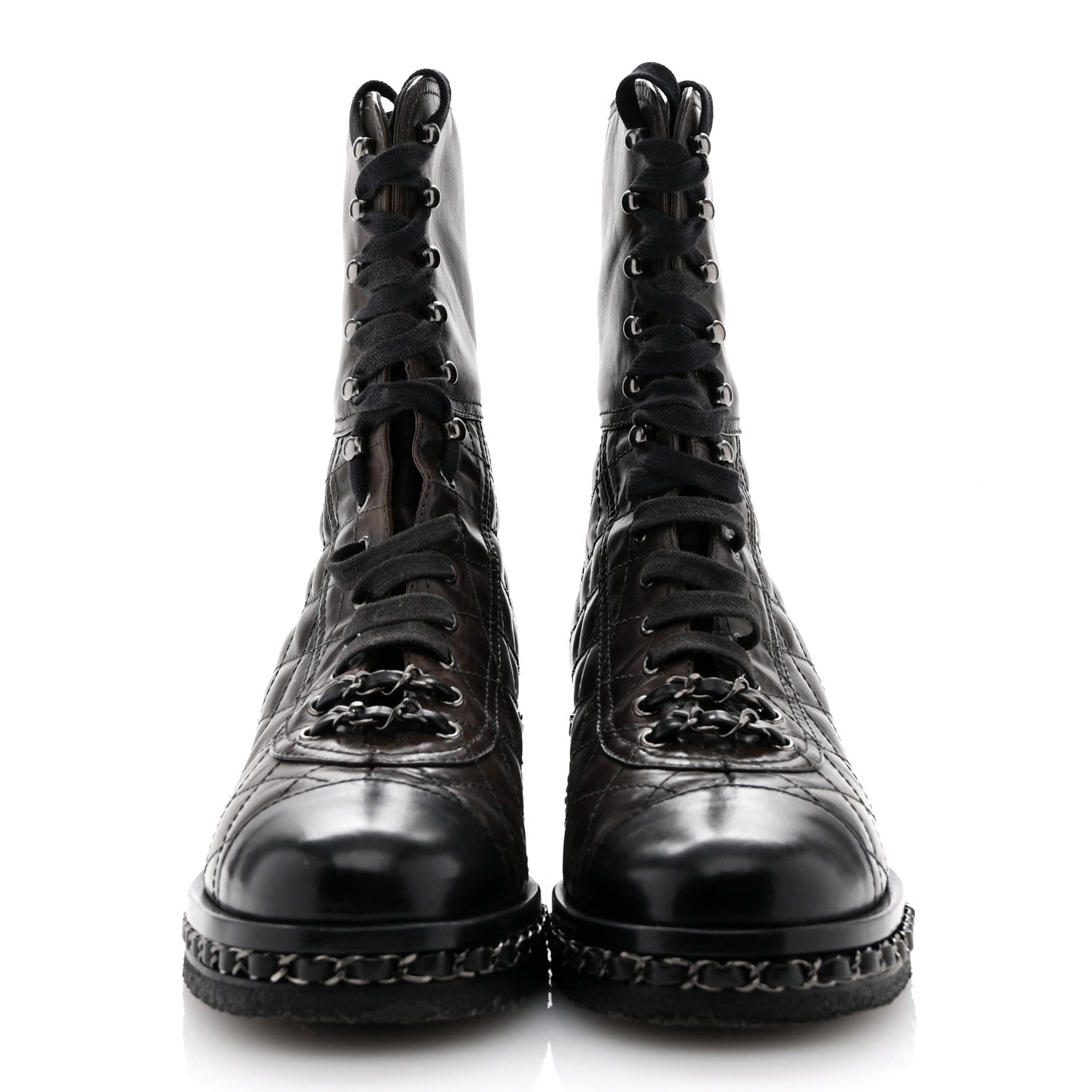 Chanel Calfskin Quilted Chain Around Combat Boots 39.5 Dark Brown 3 of 11