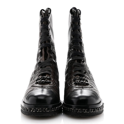 Chanel Calfskin Quilted Chain Around Combat Boots 39.5 Dark Brown 3 of 11