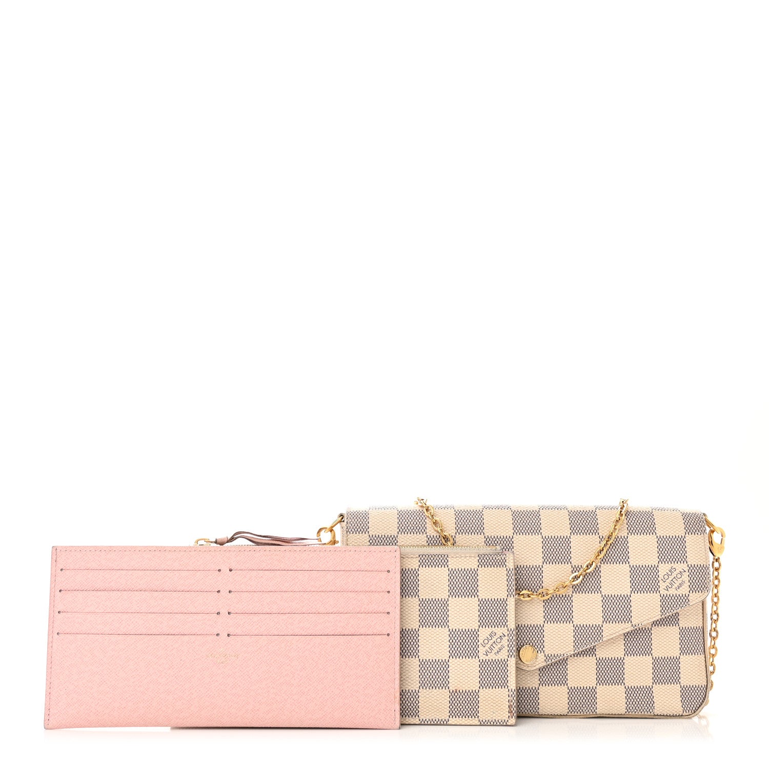 Louis Vuitton Damier Azur Pochette Felicie Chain Wallet Rose Ballerine 1 of 17