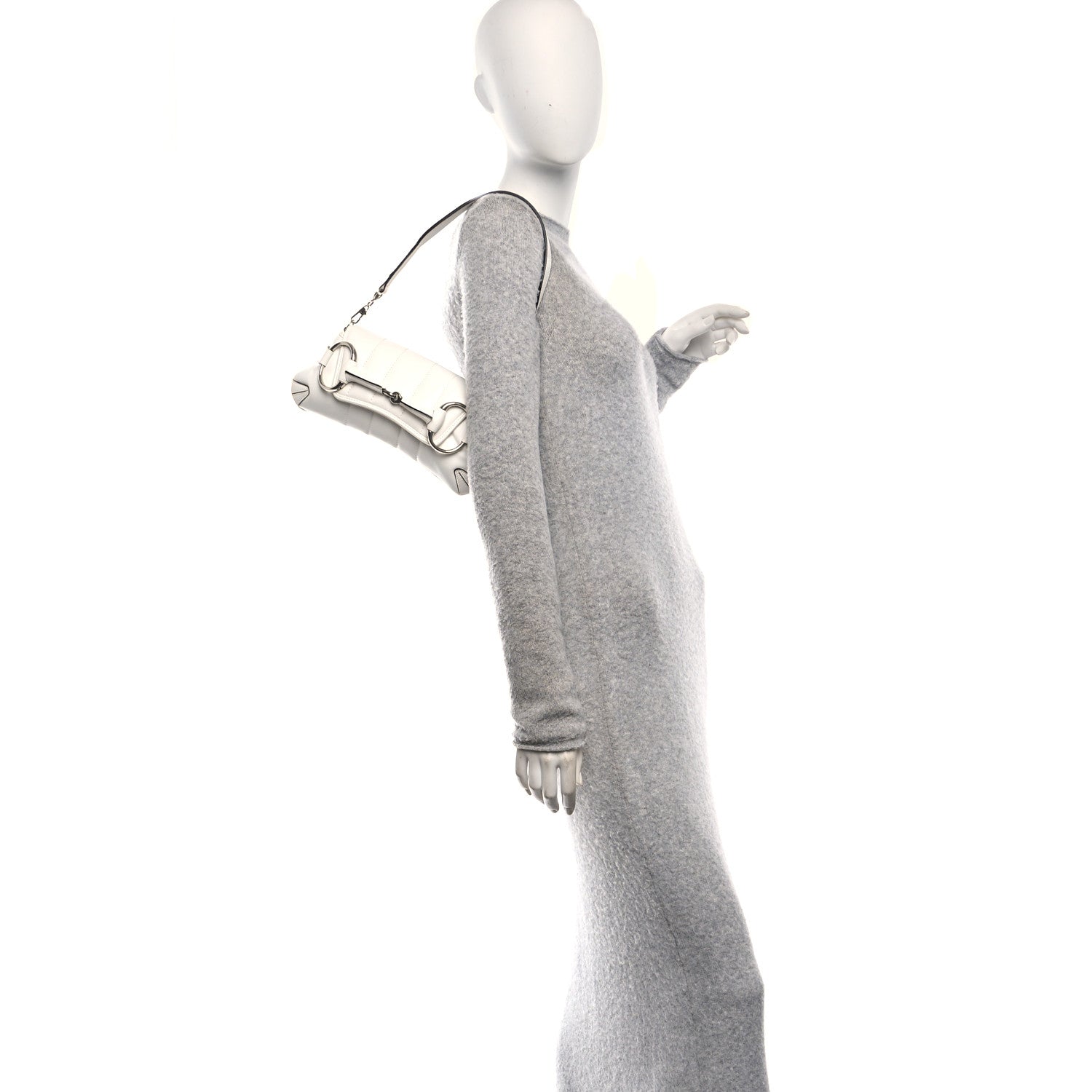 Gucci Nappa Vertical Matelasse Small Maxi Horsebit Chain Shoulder Bag Great White 2 of 9