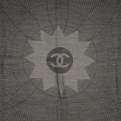 Chanel Cashmere Silk Spirograph Scarf Shawl Black White 1 of 5