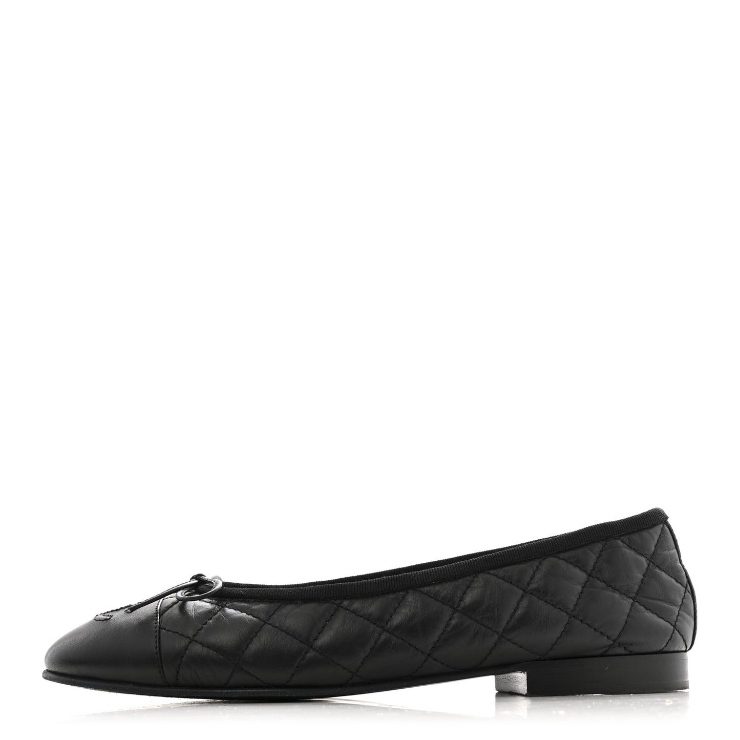 Aged Calfskin Quilted CC Cap Toe Ballerina Flats 37 Black