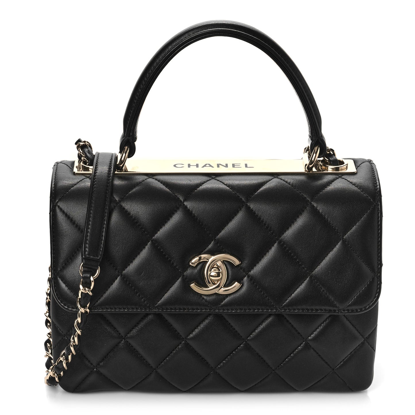 Lambskin Quilted Small Trendy CC Dual Handle Flap Bag Black