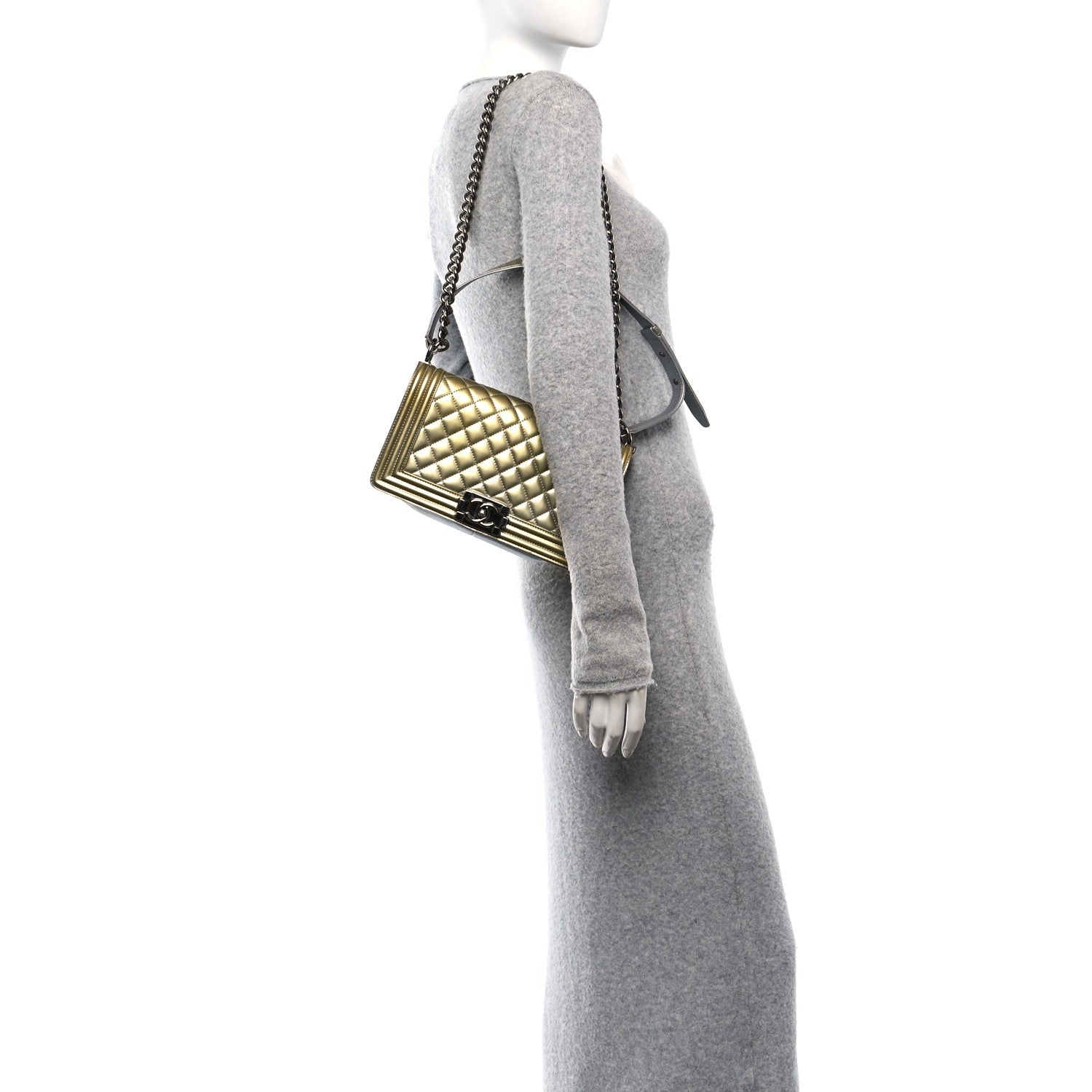 Chanel Metallic Patent Calfskin Quilted Medium Boy Flap Silver 2 of 15