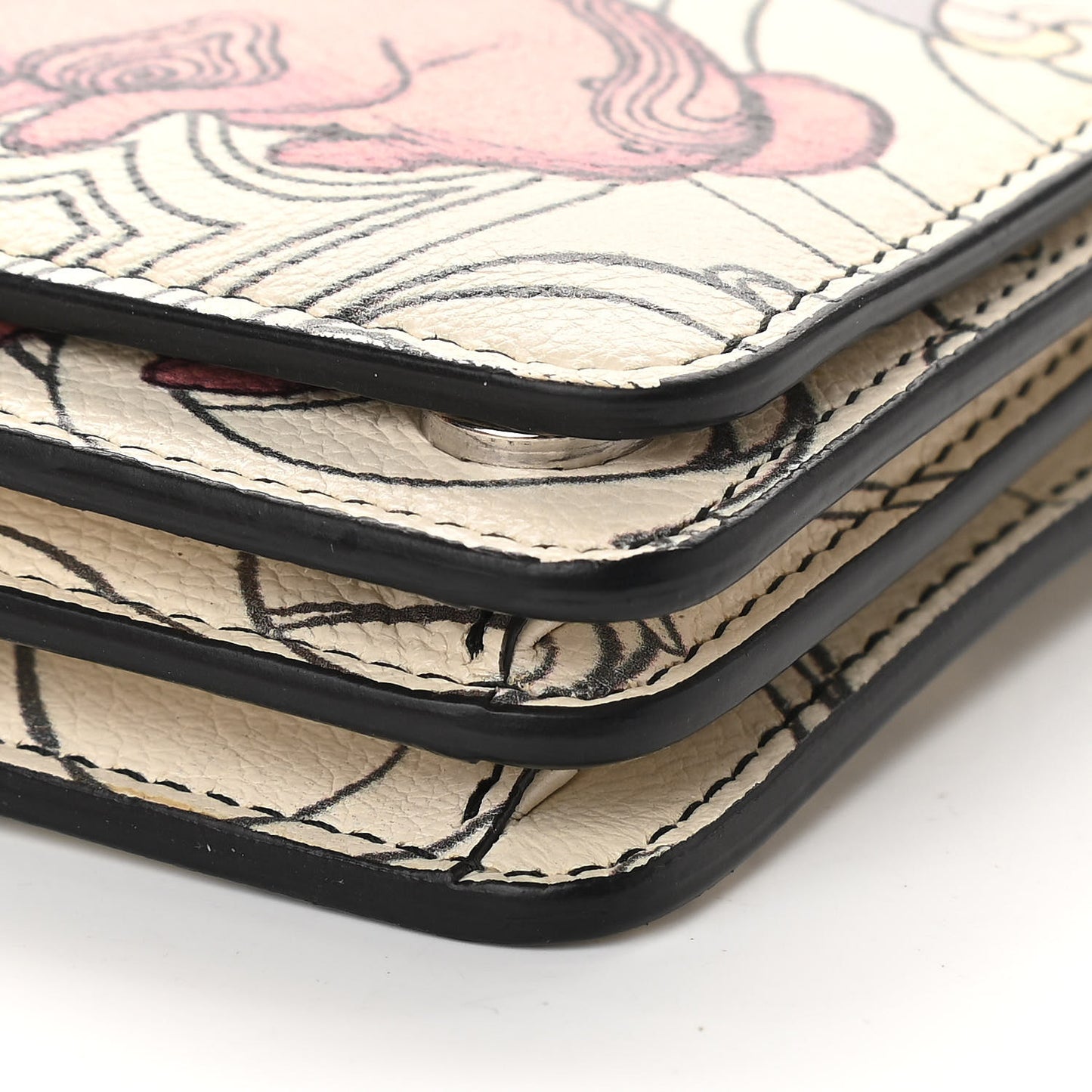 X JAMES JEAN Glace Calfskin Rabbit Print Wallet On Chain Opaline