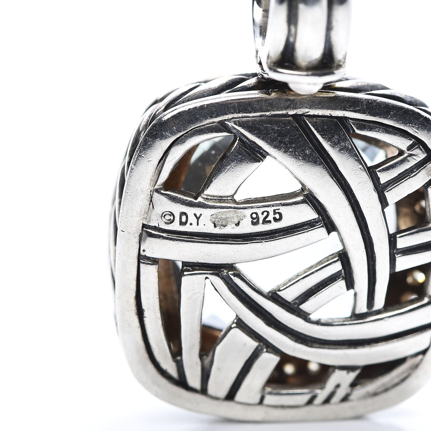 David Yurman Sterling Silver Diamond Prasiolite 14mm Albion Enhancer Pendant 3 of 4