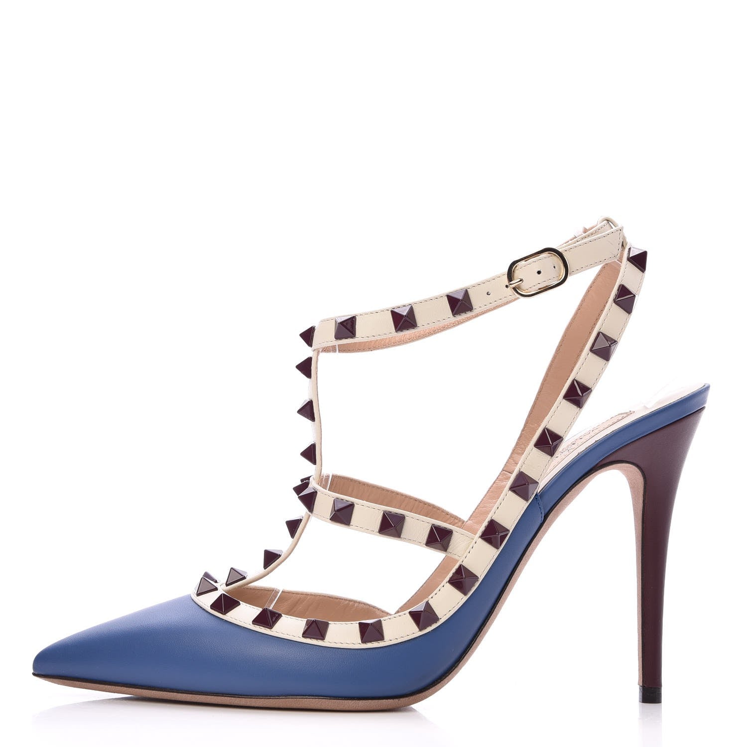 Valentino Garavani Nappa Rockstud Ankle Strap 100mm Pumps 39.5 Indaco Light Ivory 1 of 7