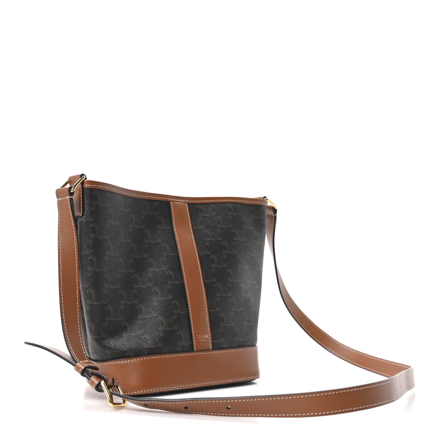 Celine Triomphe Canvas Calfskin Small Bucket Bag Tan 3 of 9