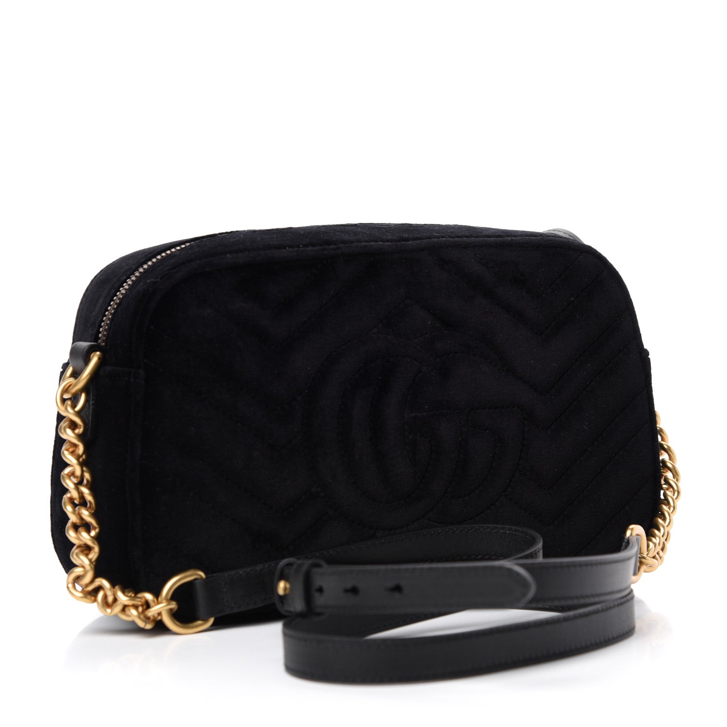 Gucci Velvet Matelasse Small GG Marmont Chain Shoulder Bag Black 3 of 10