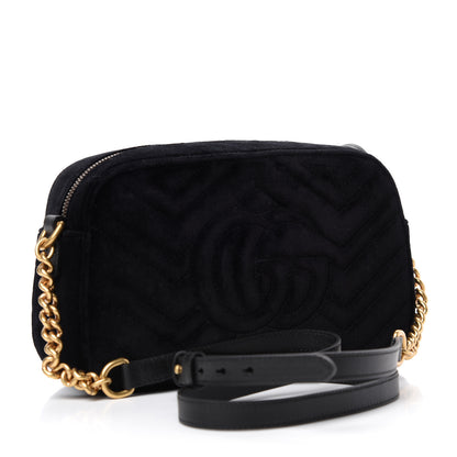 Gucci Velvet Matelasse Small GG Marmont Chain Shoulder Bag Black 3 of 10