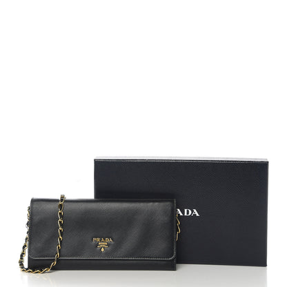 Prada Saffiano Metal Oro Chain Wallet Black 11 of 11