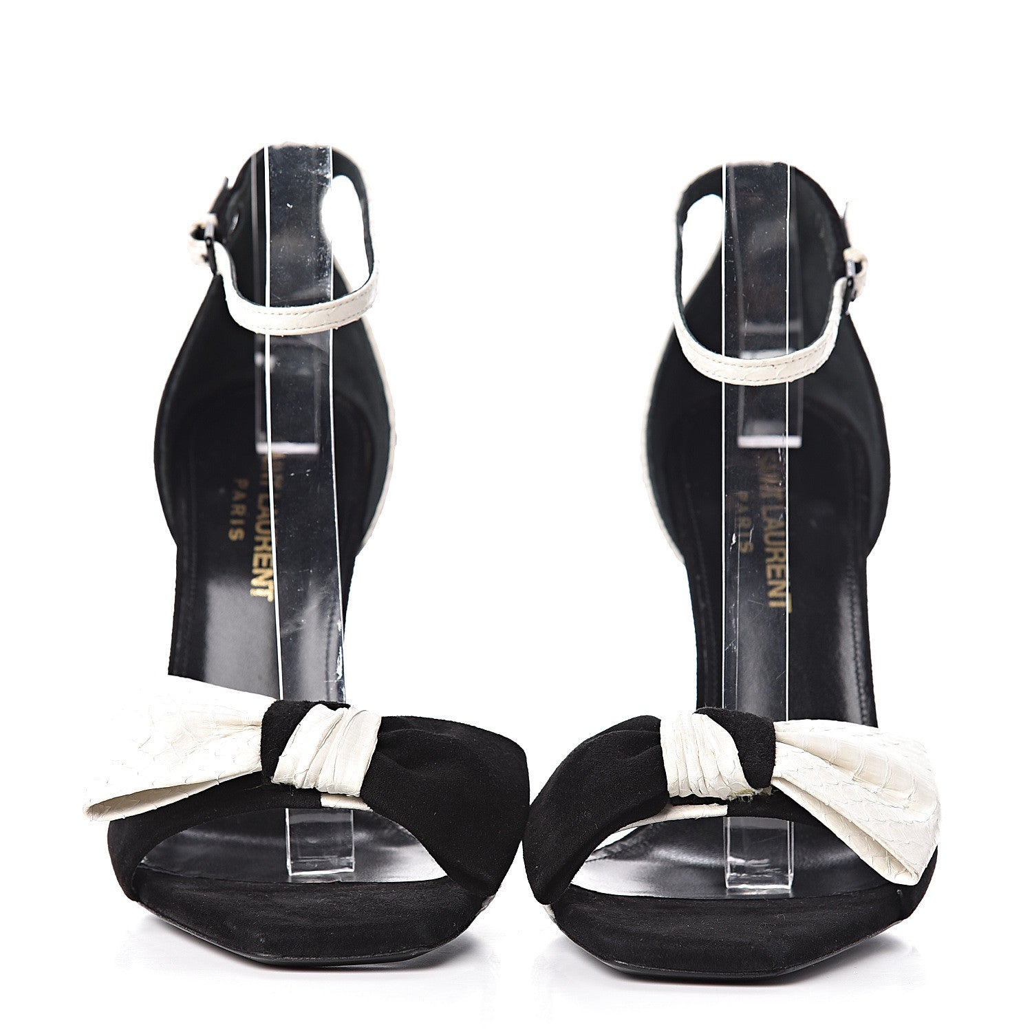 Saint Laurent Velvet Snake Print Bow Ankle Strap Sandals 36 Black 2 of 9