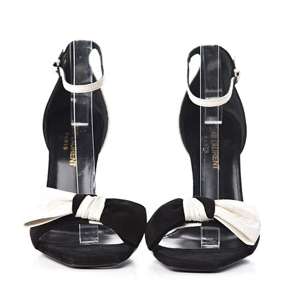 Saint Laurent Velvet Snake Print Bow Ankle Strap Sandals 36 Black 2 of 9