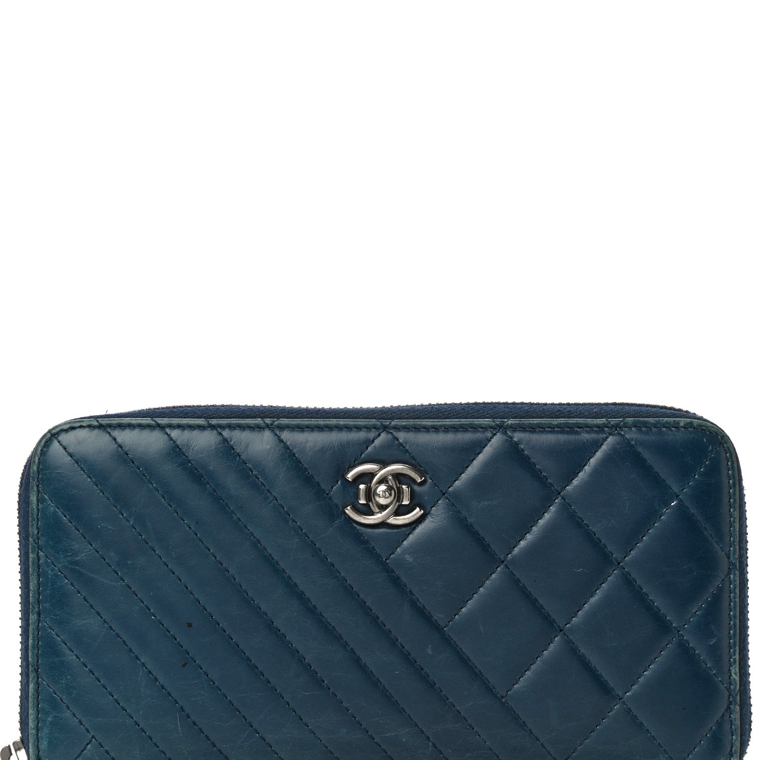 Chanel Glazed Calfskin Quilted Small Coco Boy Zip Around Wallet Blue 10 of 26