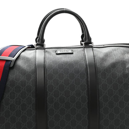 Gucci Soft GG Supreme Monogram Appia Calfskin Web Large Carry On Duffle Bag Black Grey 8 of 11