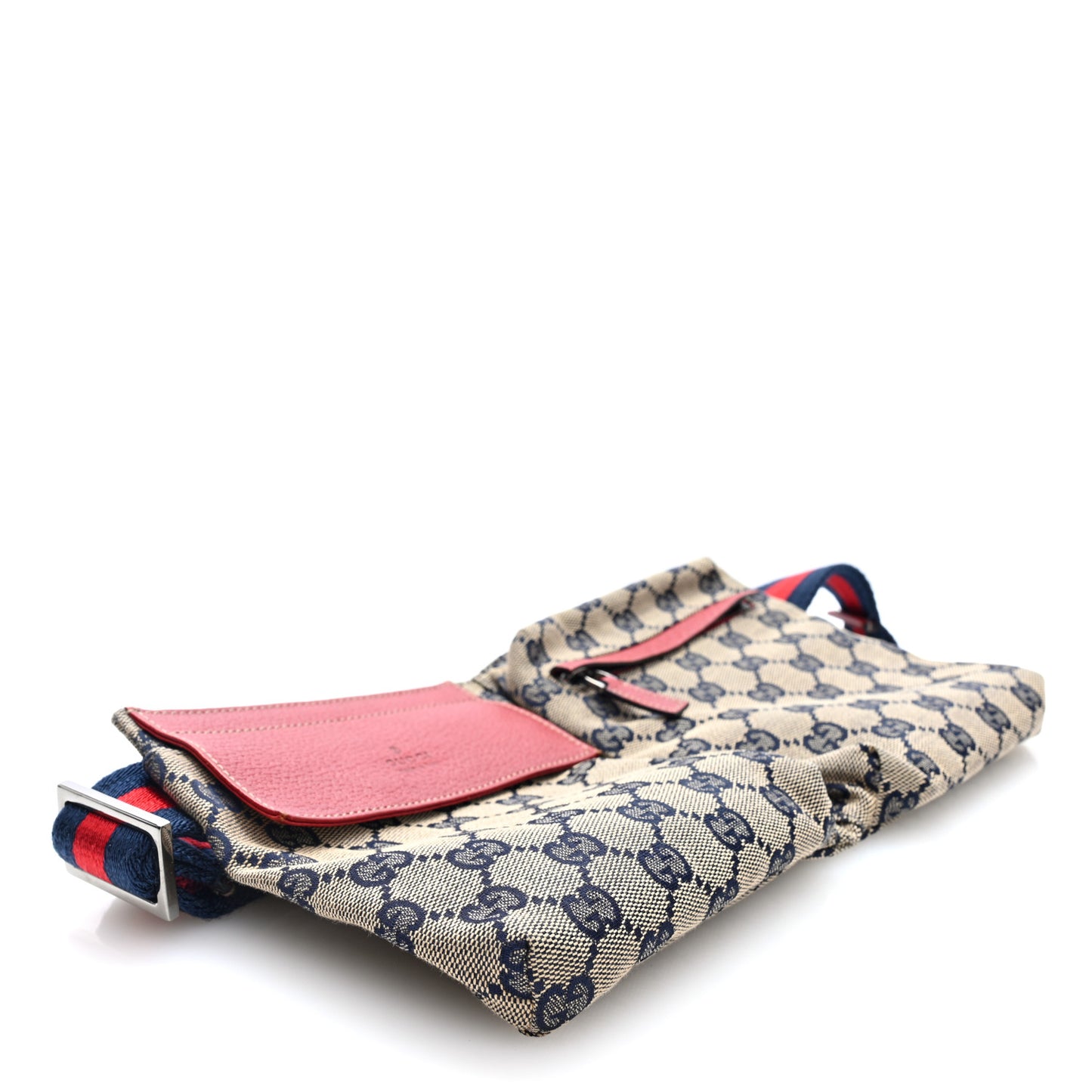 GG Monogram Web Double Pocket Belt Bag Navy Red