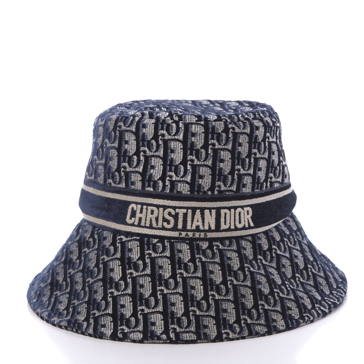 Christian Dior Velvet Oblique Large Brim Bucket Hat 58 Bleu Marine