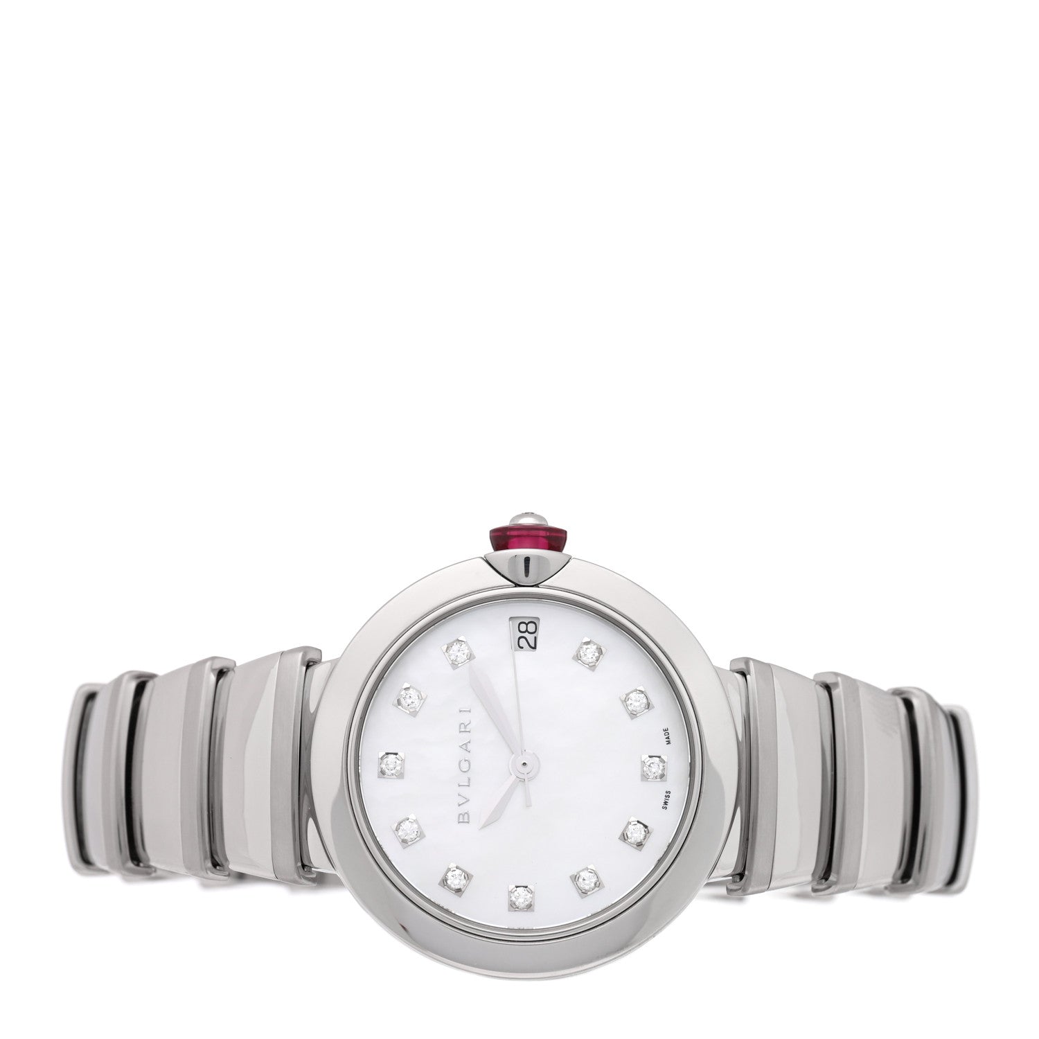 Bulgari Stainless Steel Diamond Mother of Pearl 33mm Lucea Automatic Watch 2 of 4