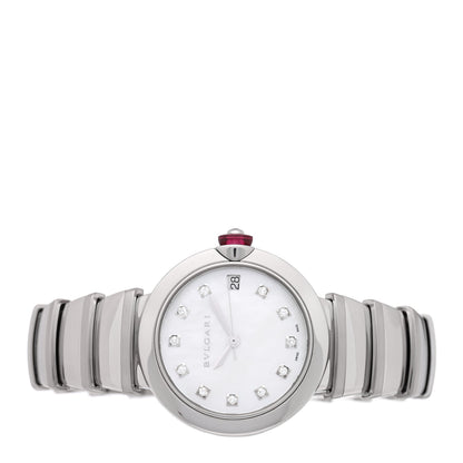 Bulgari Stainless Steel Diamond Mother of Pearl 33mm Lucea Automatic Watch 2 of 4
