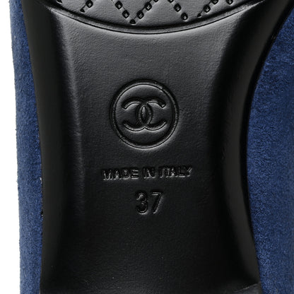 Chanel Suede Cap Toe CC Ballerina Flats 37 Blue Black 8 of 14