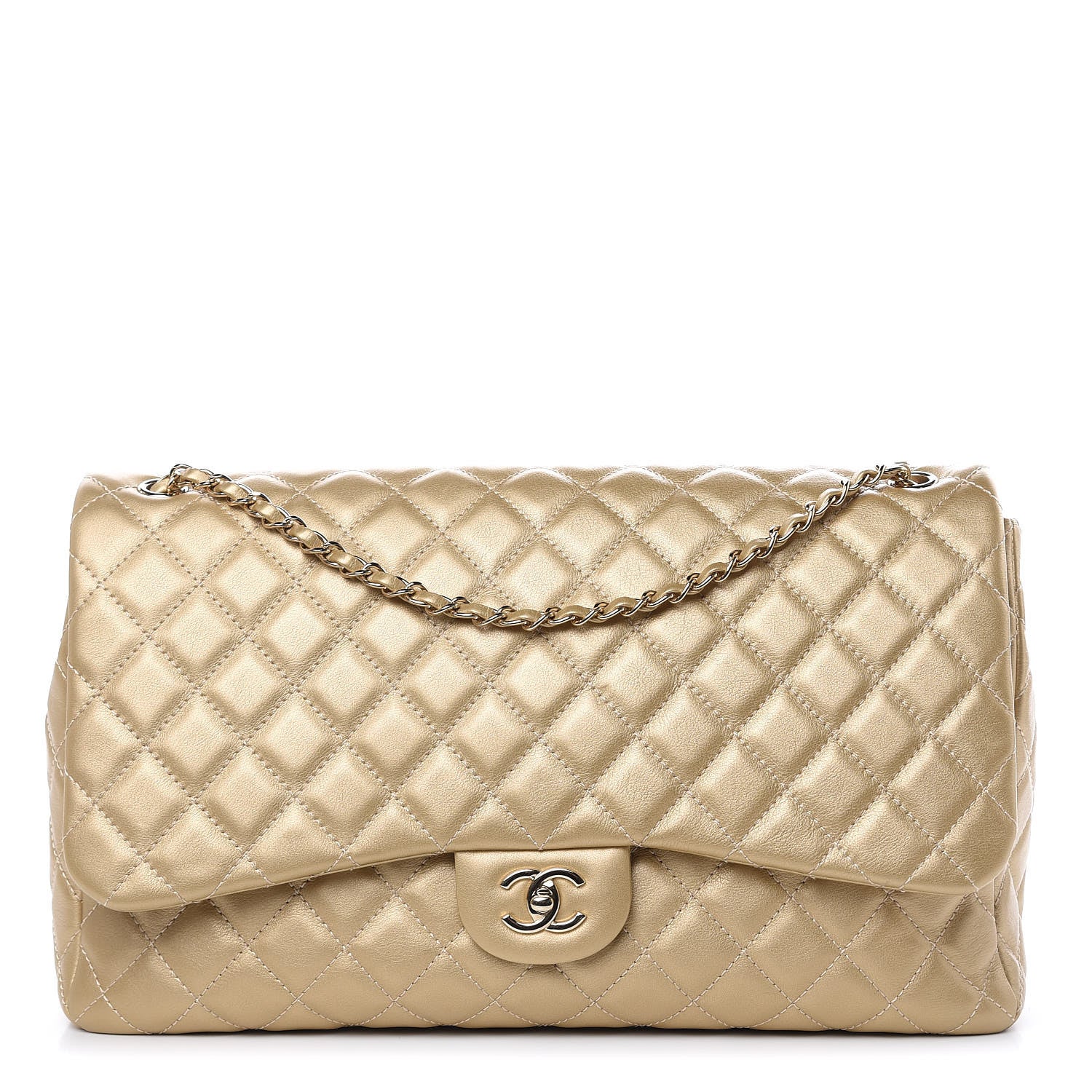 Chanel Metallic Calfskin Quilted Small XXL Travel Flap Bag Gold 1 of 9