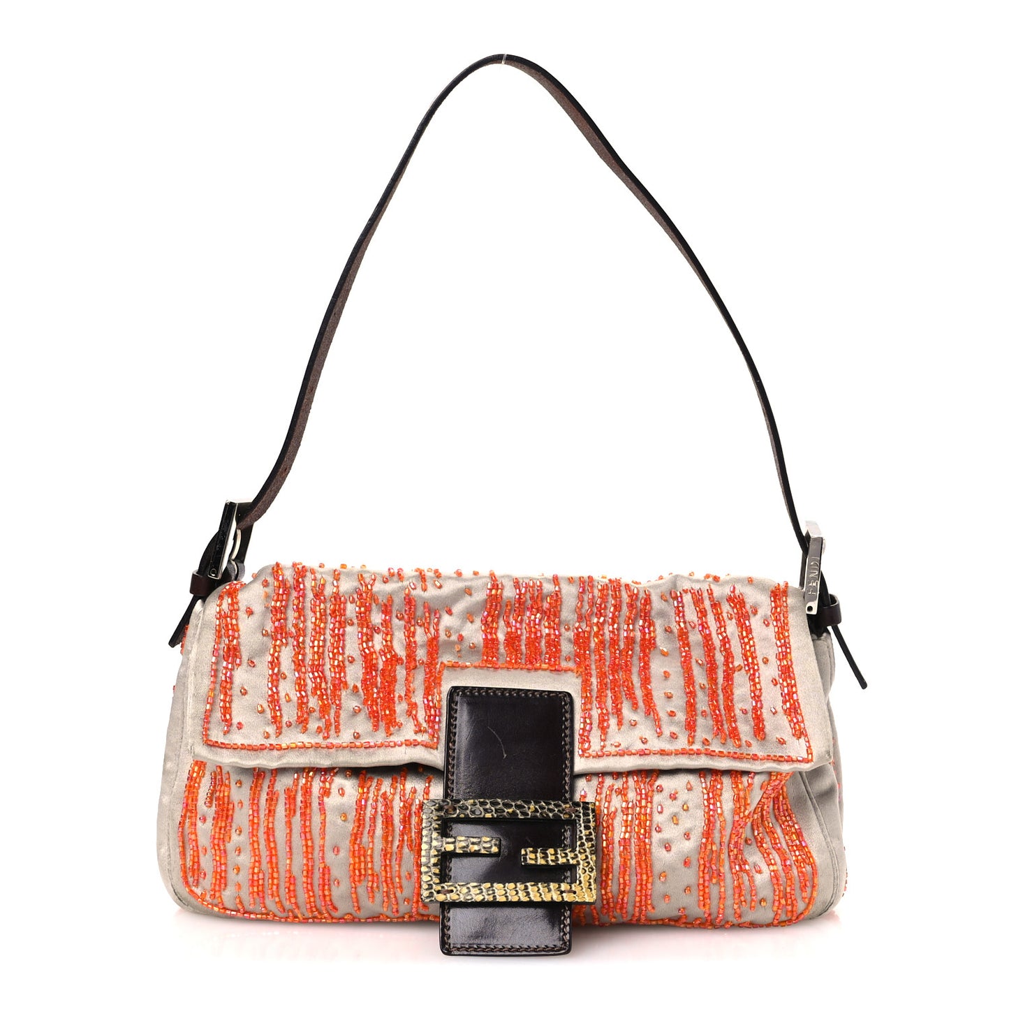 Satin Lizard Beaded Baguette Grey Orange