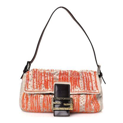 Fendi Satin Lizard Beaded Baguette Grey Orange 1 of 9