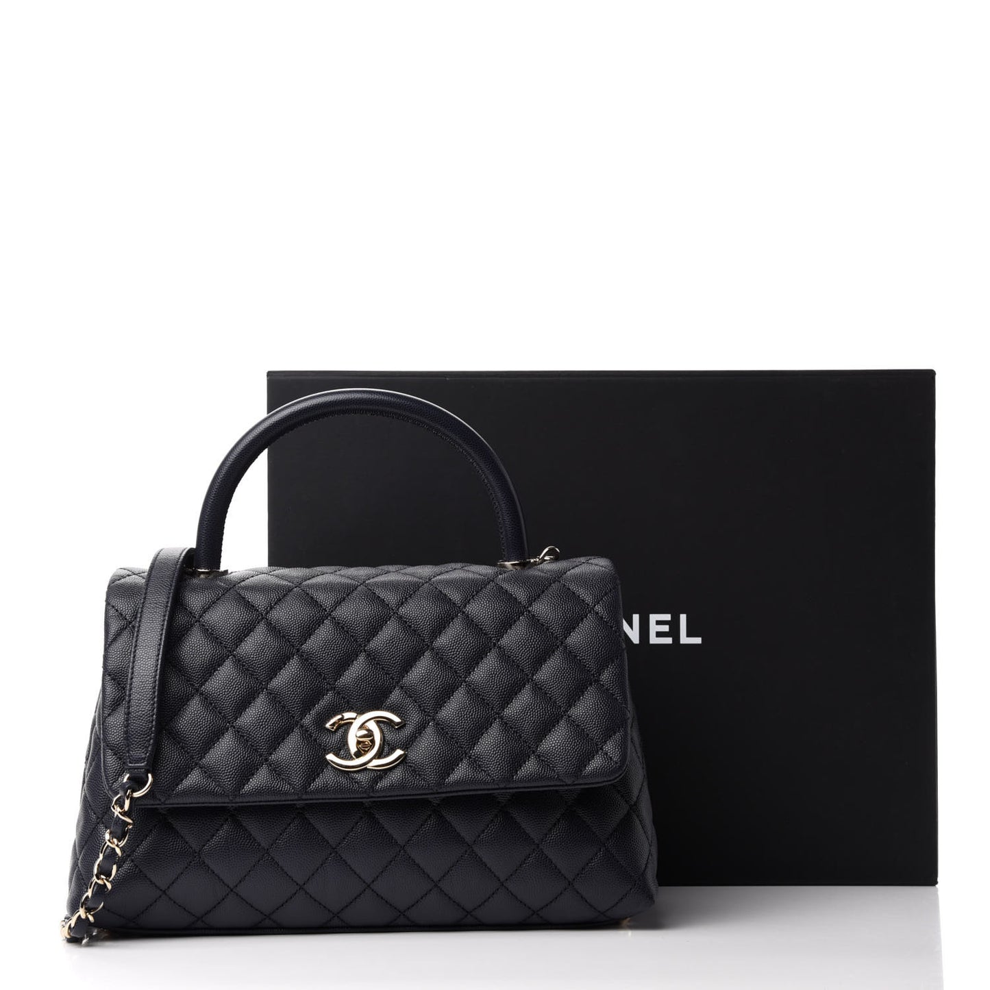 Caviar Quilted Small Coco Handle Flap Navy