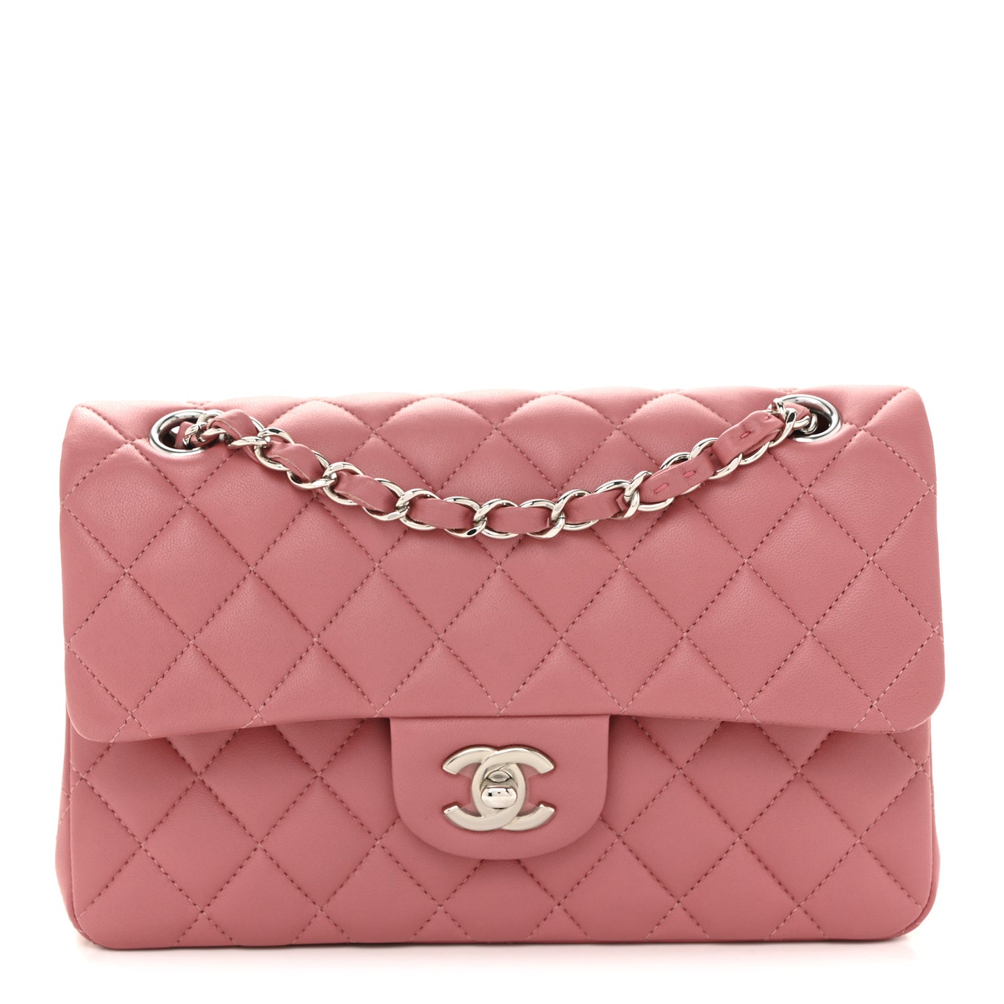 Lambskin Quilted Small Double Flap Pink