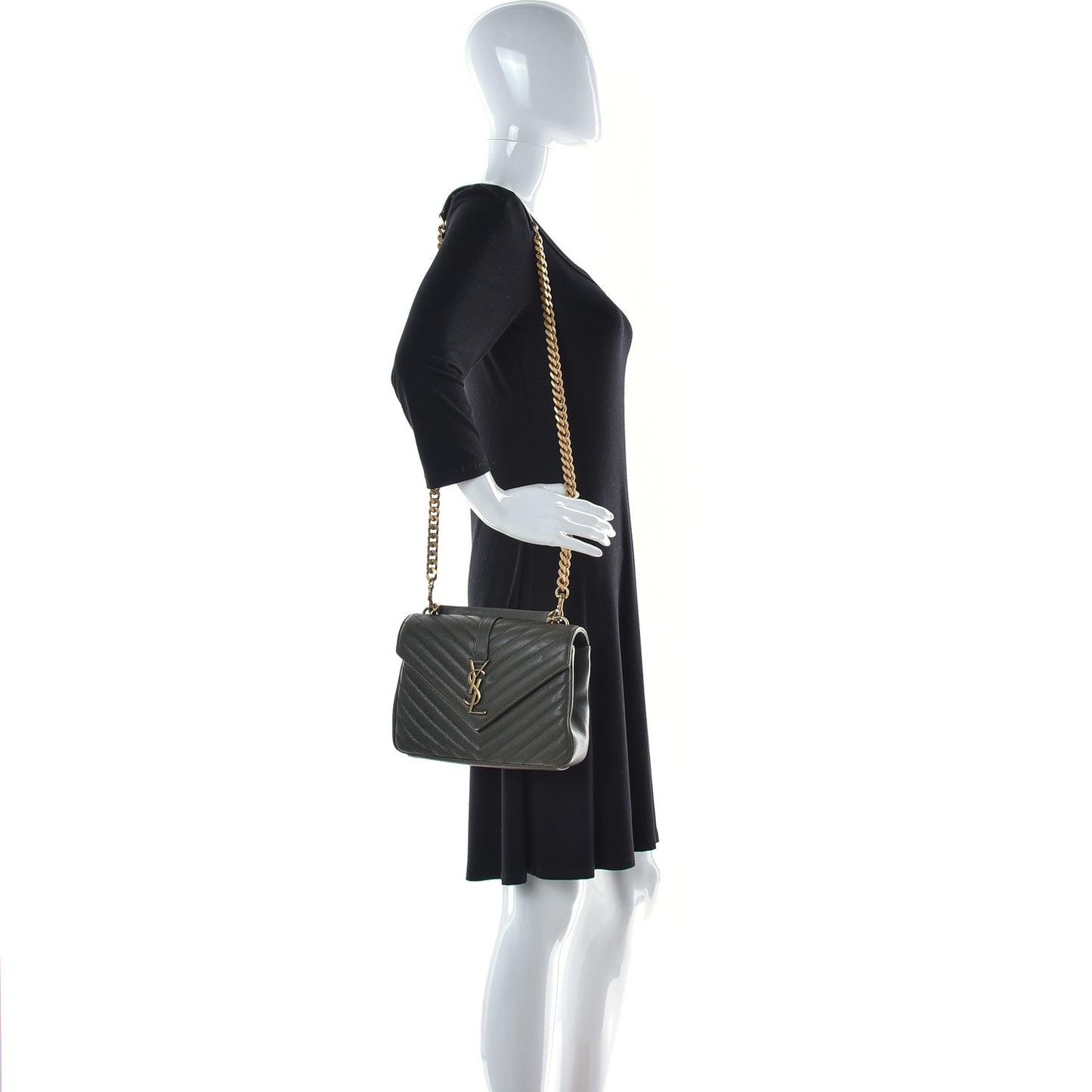 Sheepskin Matelasse Chevron Monogram Medium College Bag Military Olive