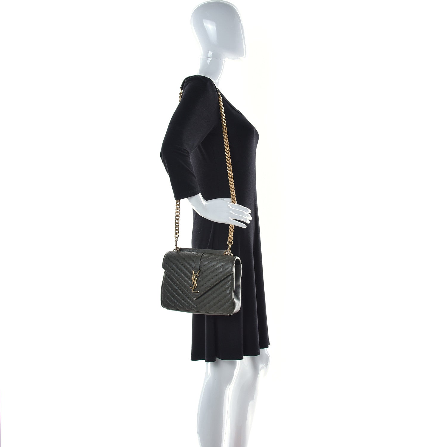 Saint Laurent Sheepskin Matelasse Chevron Monogram Medium College Bag Military Olive 2 of 13