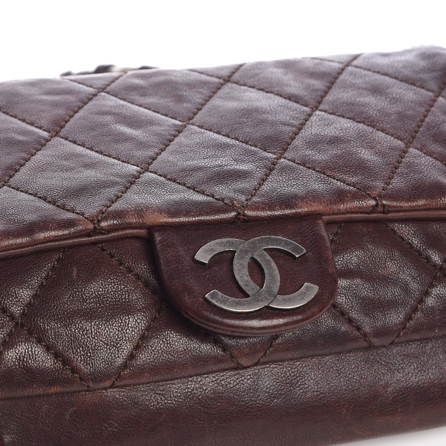 Calfskin Quilted Modern Chain Flap Brown