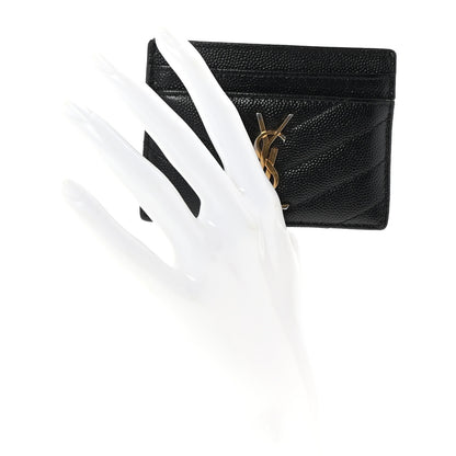 Saint Laurent Grain De Poudre Matelasse Chevron Monogram Credit Card Case Black 2 of 7