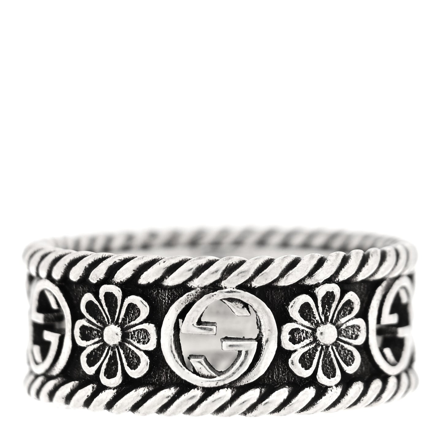Sterling Silver Interlocking G Flower Ring 54 7