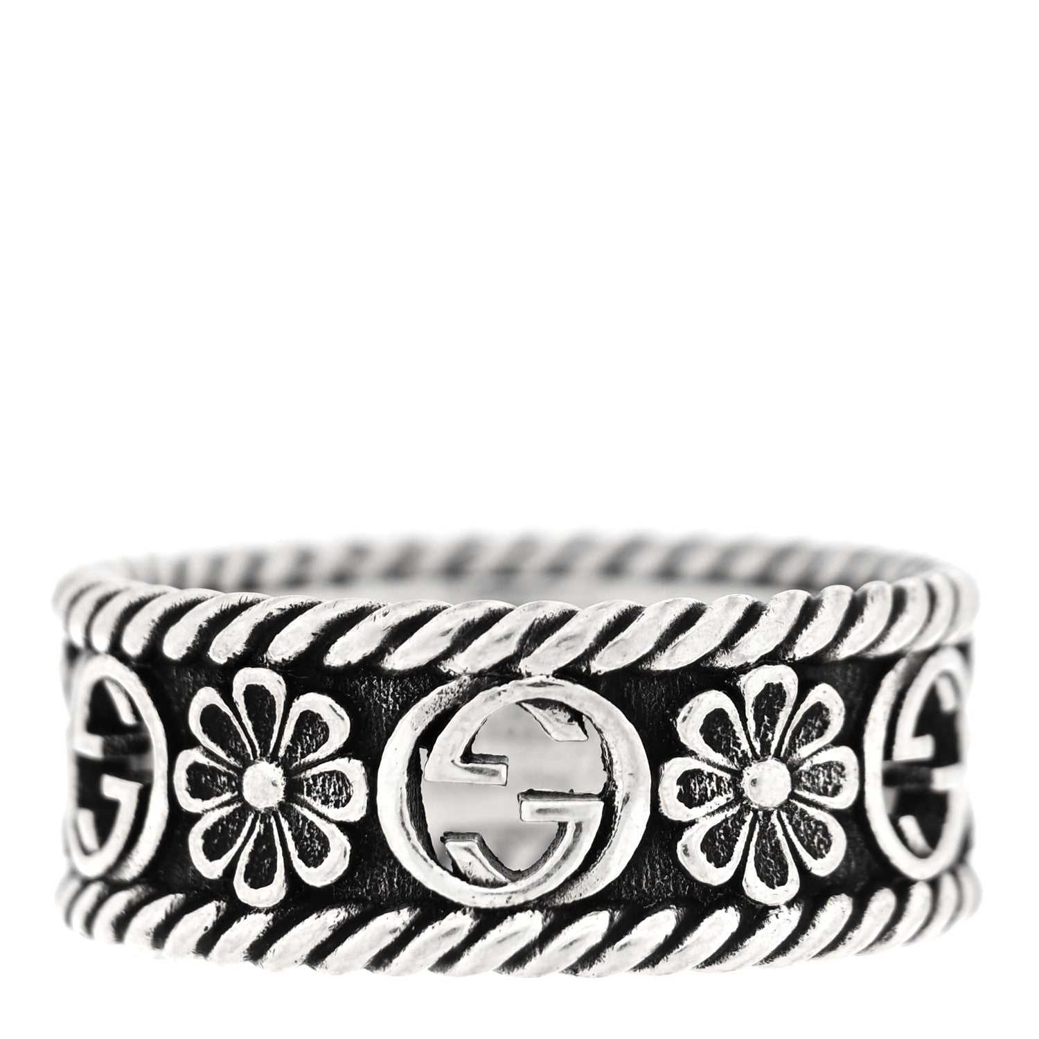 Gucci Sterling Silver Interlocking G Flower Ring 54 7 1 of 4