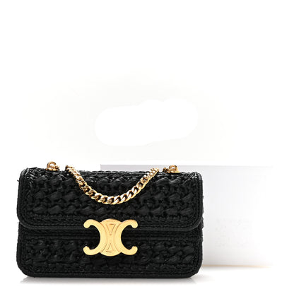 Celine Raffia Effect Claude Chain Shoulder Bag Black 10 of 10