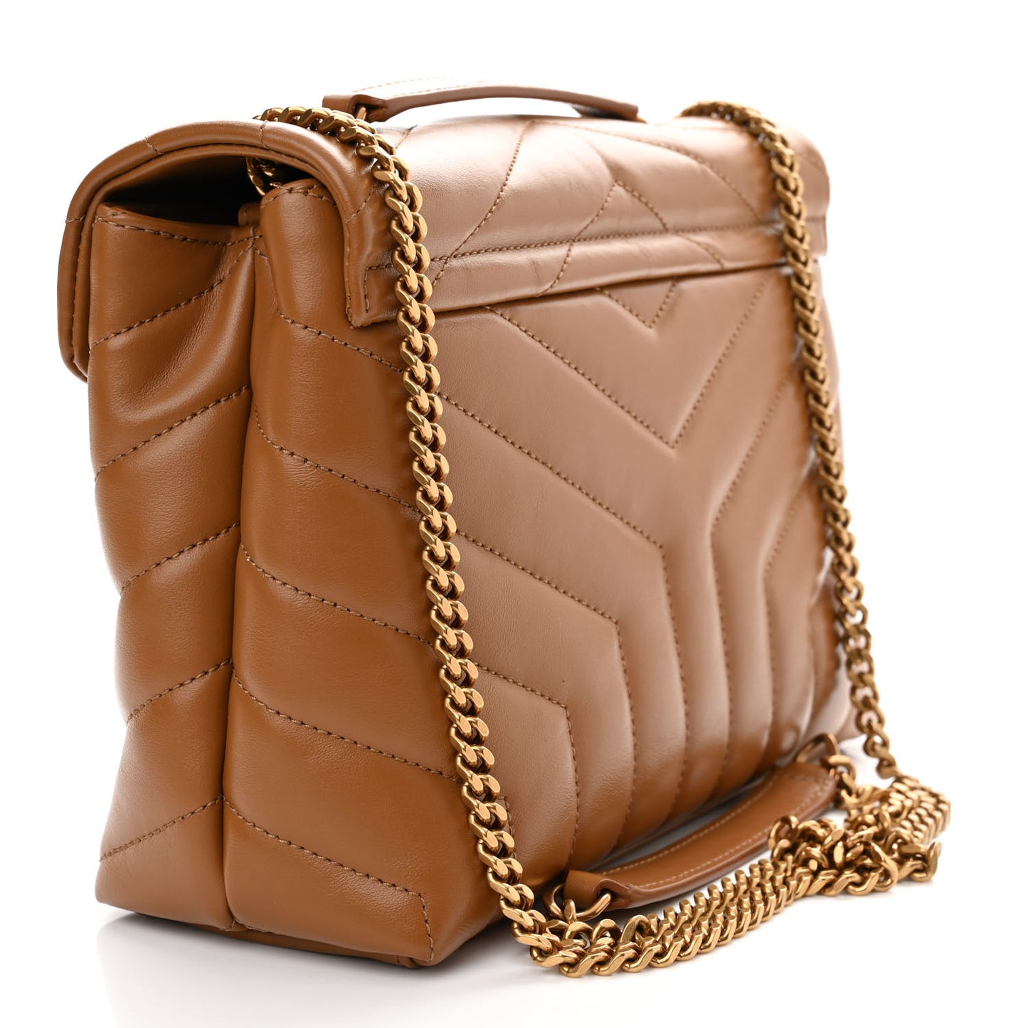 Calfskin Y Quilted Monogram Small Loulou Chain Satchel Dark Natural