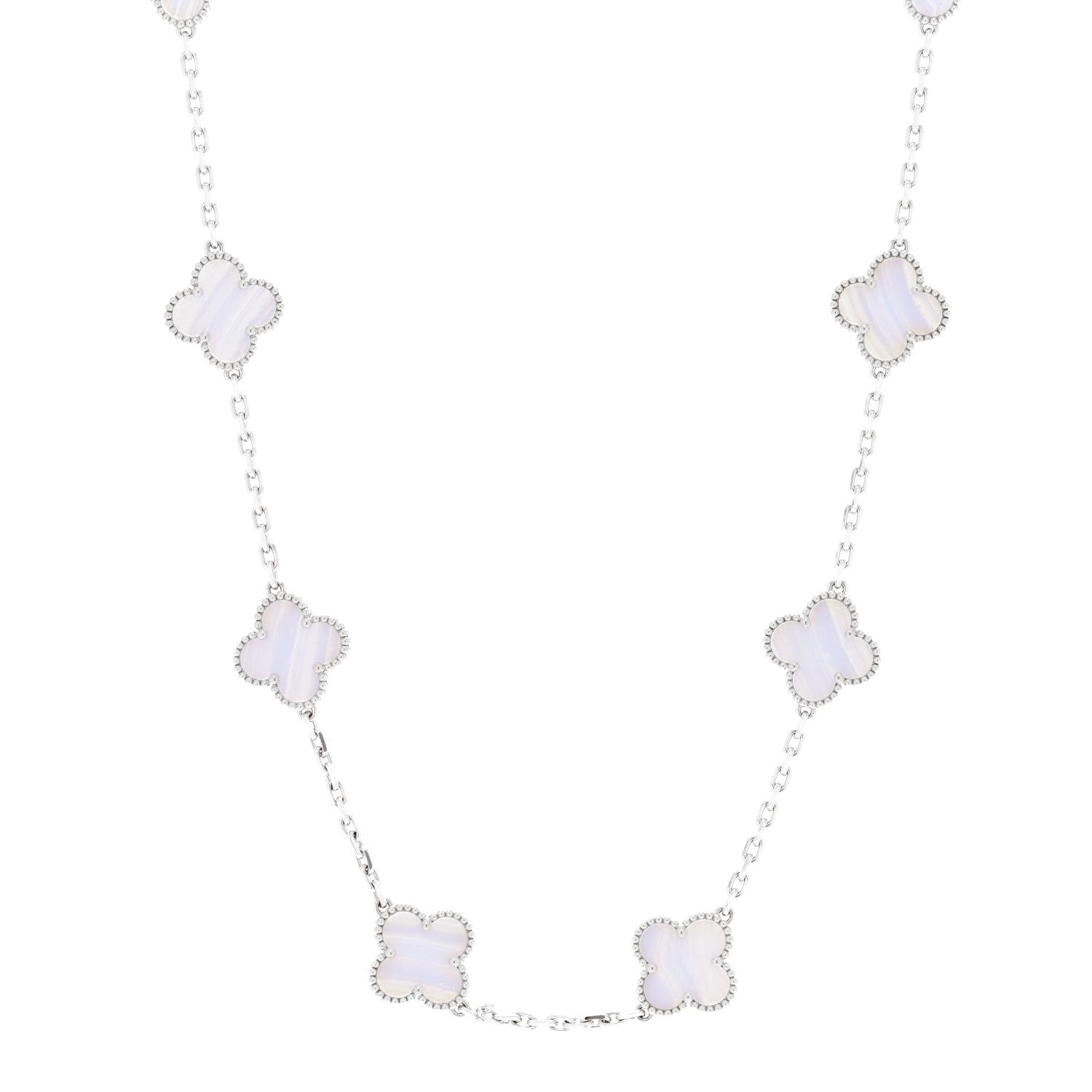 Van Cleef & Arpels 18K White Gold Chalcedony 10 Motifs Vintage Alhambra Necklace 1 of 7