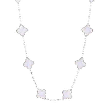 Van Cleef & Arpels 18K White Gold Chalcedony 10 Motifs Vintage Alhambra Necklace 1 of 7
