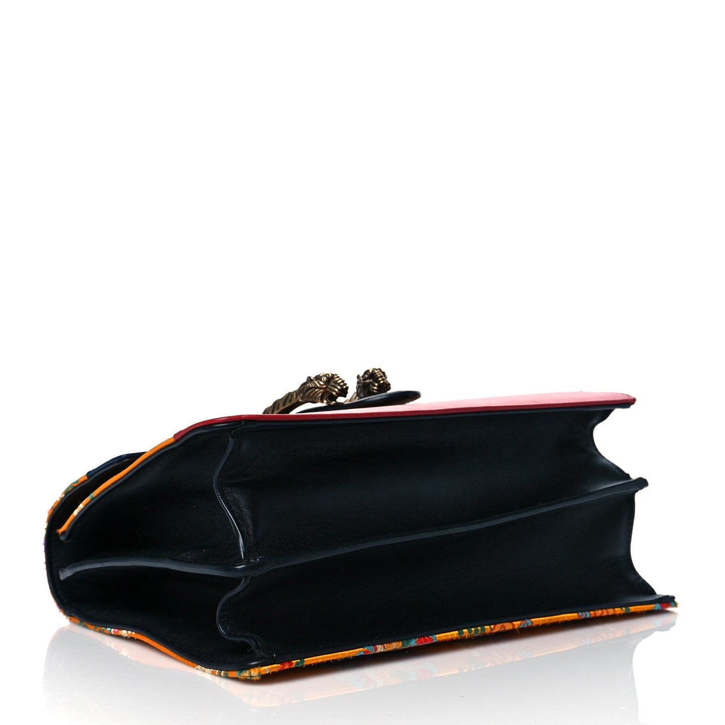 Satin Calfskin Bamboo Web Tokyo Print Medium Dionysus Top Handle Bag Giallo Multicolor Blue Agata Hibiscus Red